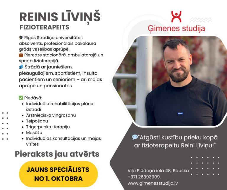 Ģimenes studijas komandai pievienojas fizioterapeits Reinis Līviņš!